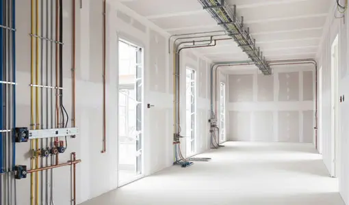 Planned electrical and plumbing setup